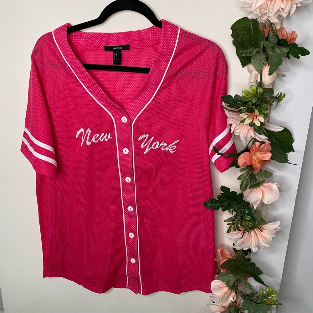 NWOT Forever 21 hot pink Jersey NEW YORK M